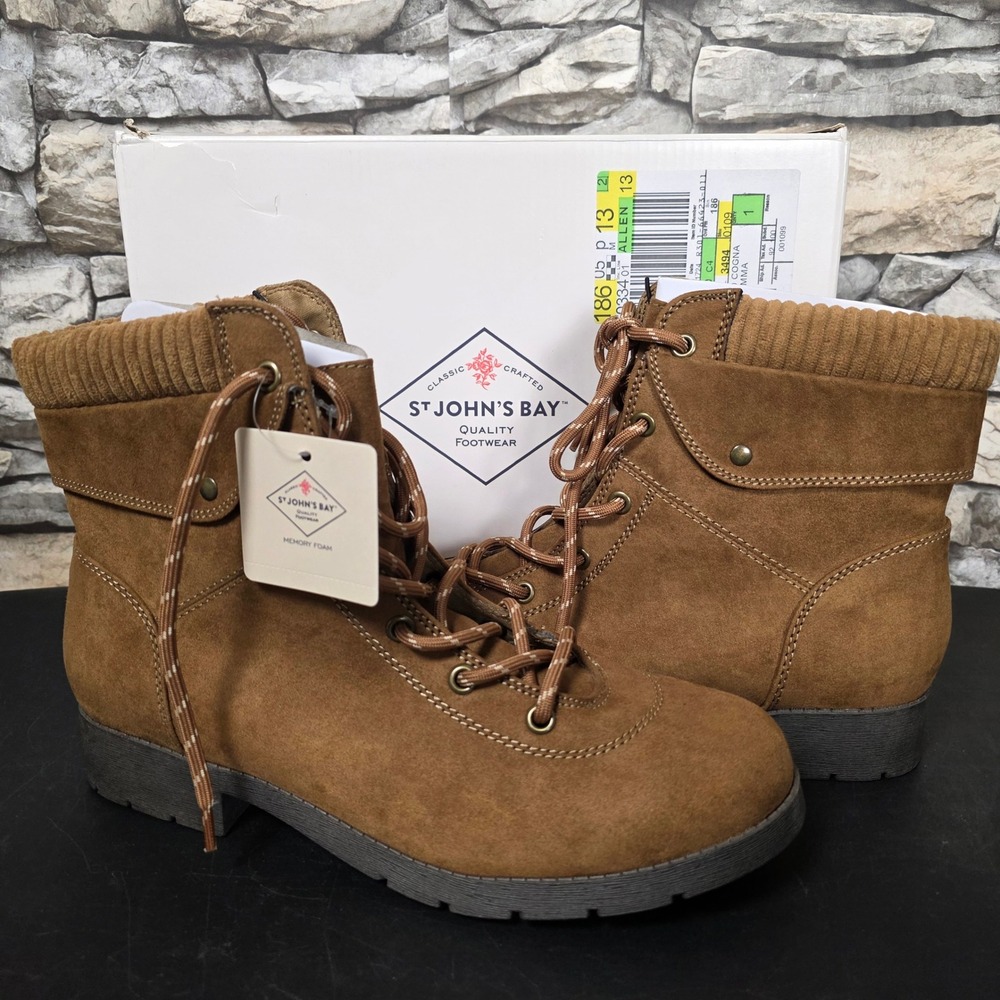 St. John's Bay YUMMA Cognac‎ Suede Lace Up Boots Womens 9.5M NIB